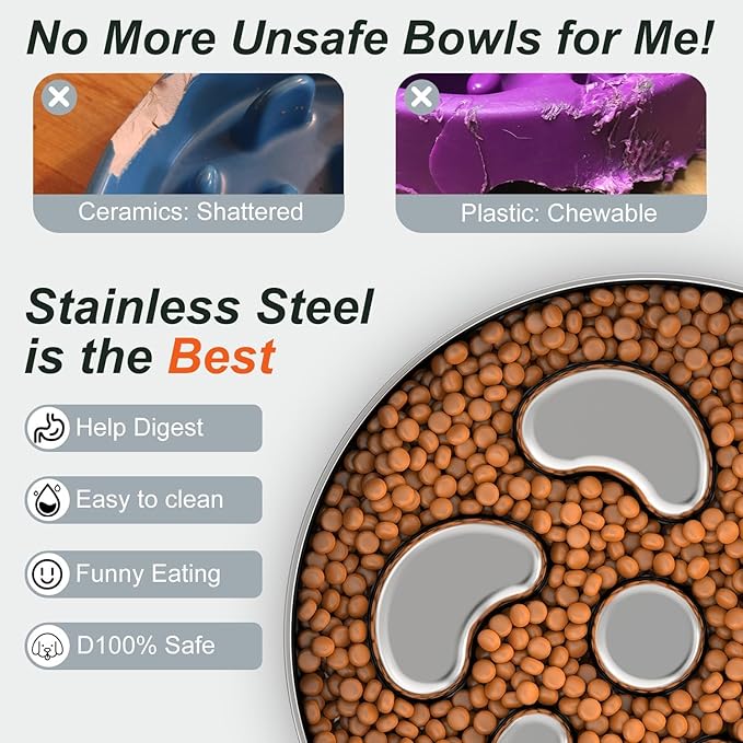 2Pack Slow Feeder Dog Bowls, Double-Layer Food-Grade Stainless Steel, Heavy Duty with Non-Slip Rubber Base, 2Cups Capacity for Small and Medium Dogs to Slow Down Eating
