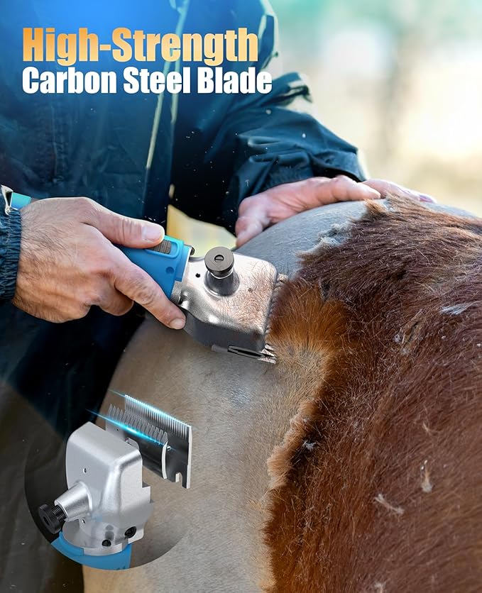 oneisall Cordless Horse Clippers,Professional Horse Grooming Clippers with 2 Batteries,Detachable Stainless Steel Blade Heavy Duty Horse Grooming Kit for Thick Coat