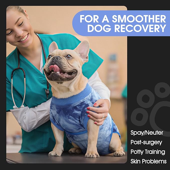 FUAMEY Recovery Suit for Dogs After Surgery,Soft Breathable Dog Bodysuit E-Collar & Cone Alternative Surgical Suit,Male Female Dog Neuter Spay Suits Anti Licking Wounds Onesie Blue Tie Dye S