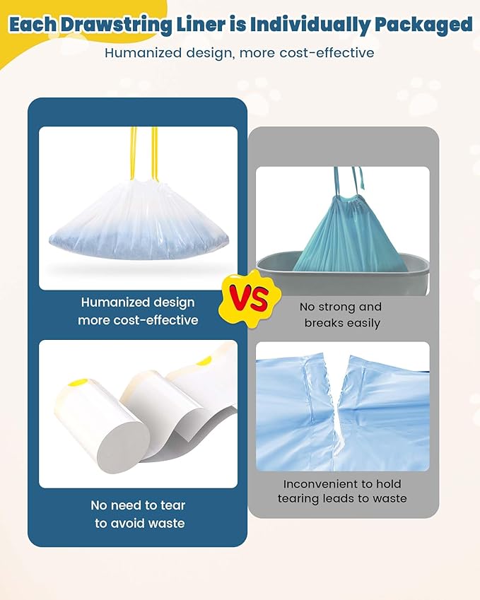 KONE Cat Litter Bags for Robot 3/4, 2 mil Thickened Drawstring Waste Drawer Liners Compatible with Most Self-cleaning Automatic Boxes - 57 Count Pet Kitten Poop Disposable Replacement Bag, 5-9 Gal