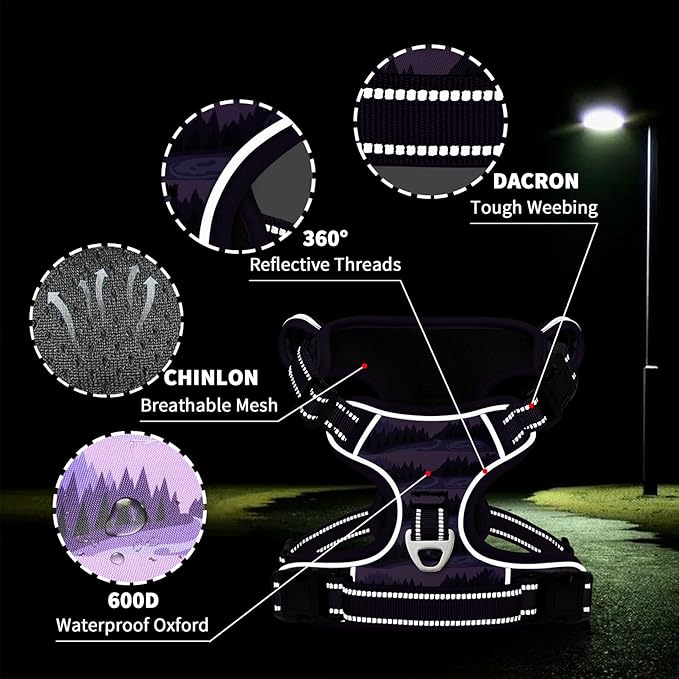 Timos Dog Harness,No-Pull Pet Harness Adjustable Soft Padded Dog Vest,Reflective No-Choke Pet Oxford Vest with Easy Control Handle for Small Dogs,Moon Night,S