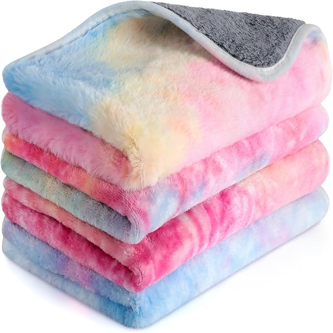 Reginary 4 Pcs Waterproof Guinea Pig Blankets Washable Small Animal Fleece Bedding Absorbent Guinea Pig Cage Liners Reusable Pet Pee Pad Sleep Mat for Hamster Ferret(Tie Dye Pattern,12 x 12 Inch)