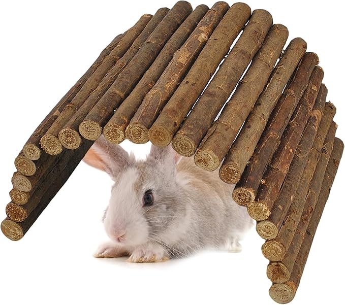 kathson Wooden Hamster Bridge,Guinea Pig Wood Ladder Bendable Tunnel Hideout Hut Small Animal Climbing Toys for Ferret Hedgehog Chinchilla Mice Rat Gerbil Baby Rabbit(15.7 x 6.0 in)
