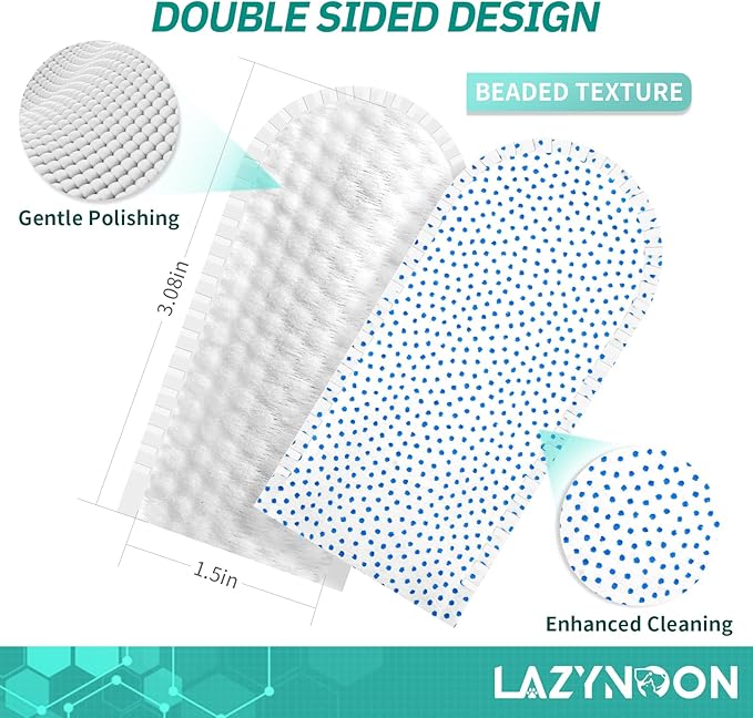 LAZYNOON Dog Teeth Cleaning Wipes - Dog Dental Wipes, Pet Dental Finger Wipes for Dogs & Cats Teeth with Brushing Beads, Removes Plaque and Tartar Buildup, Freshens Breath, 60 Count