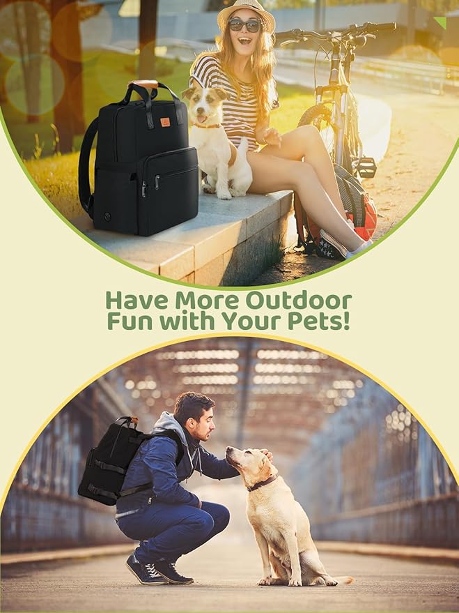 Dog Travel Bag, 25L Airline Approved Dog Travel Backpack for Pet Travel Accessories with 2 Food Storage Containers, 2 Foldable Bowls for Short Trips, Black