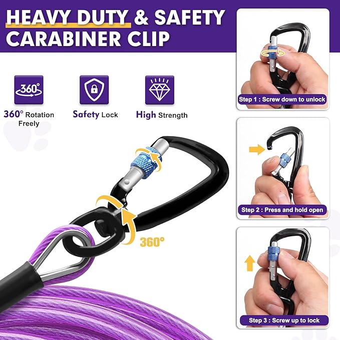 Snagle Paw Dog Tie Out Cable 30FT-1000LBS Break Strength,Heavy Duty Dog Leads for Yard with Shock Absorbing Spring & Swivel Hook,Long Leash Cable for Outdoor Tethering,Dog Line for Small Large Dogs