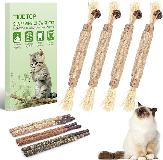 Silvervine Chew Sticks for Cats, 10 Pack Natural Catnip Chew Toys for Kittens Teeth Cleaning, Matatabi Dental Care, Increase Appetite, Calm Cat Anxiety and Stress, Aggressive Chewers Cat Dental Toy
