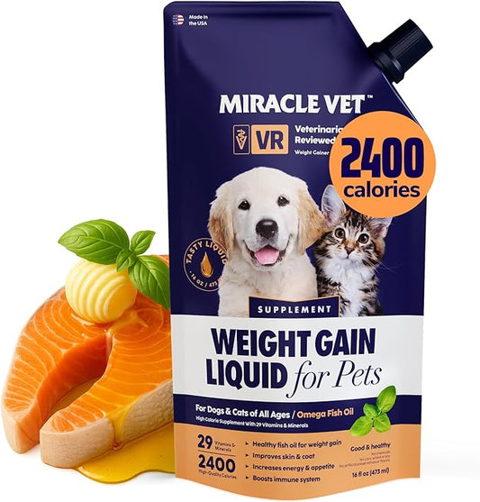 High-Calorie Weight Gainer for Dogs & Cats - Multivitamin Nutritional Supplement Gel, Omega Fish Oil, Calcium - Puppy, Senior, Prenatal Cat & Dog Vitamins, Supplements for Weight Gain