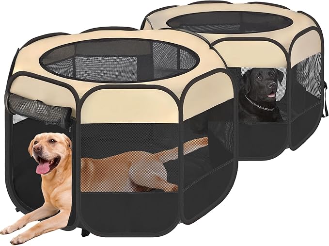 EighteenTek 2-in-1 Pop Up Cat Playpen XLarge, Dog Puppy Pet Playpen, Indoor Outdoor Cats Enclosed, Cat Tent House Crate Cage, Portable & Foldable Playpen for Kittens(No Divider, Unified Space)