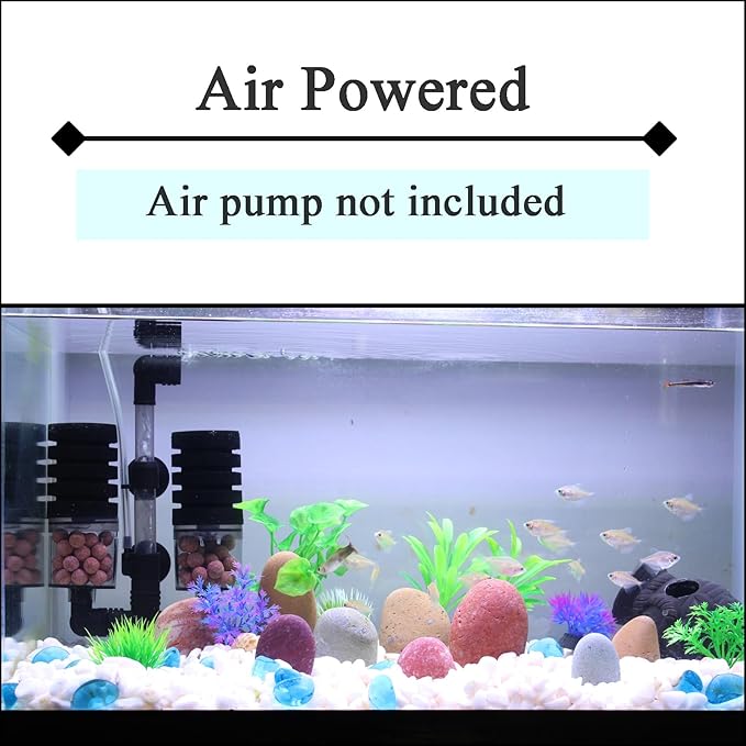 AQUANEAT Aquarium Air Powered Sponge Filter with Ceramic Media Balls, for Betta Fry Shrimp Fish Tank, with 2 Spare Sponges, Small