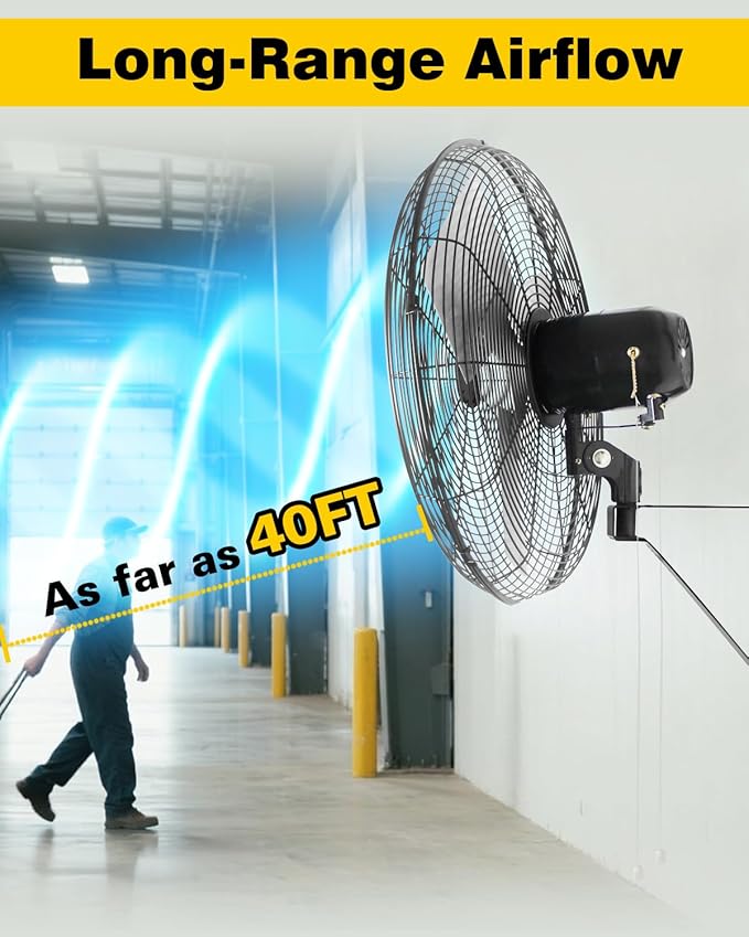 VENTISOL 20 Inch Wall Mount Fan Oscillating, 5500 CFM High Velocity Industrial Fans with 3 Speeds for Garage, Shop, Warehouse, Workshops, Cover Patio, ETL Listed