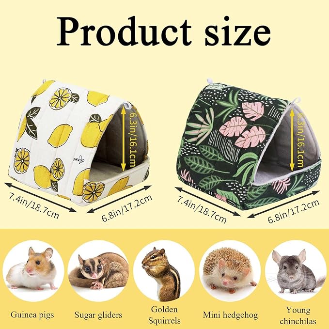 JSPYFITS 2 Pack Guinea Pig Hideout,Small Animal House Guinea Pig Bed Washable Cage Accessories for Small Pet Bunny/Rabbit/Hamster/Chinchilla Guinea Lemon/Forest