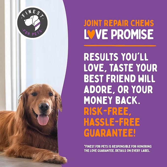 Joint Repair Hip and Joint Chews for Dogs Glucosamine, Chondroitin, MSM, Hemp, Omega 3 & Turmeric for Dog Joint Support, Mobility & Pain Relief - (120 Chicken Chews, Made in USA)