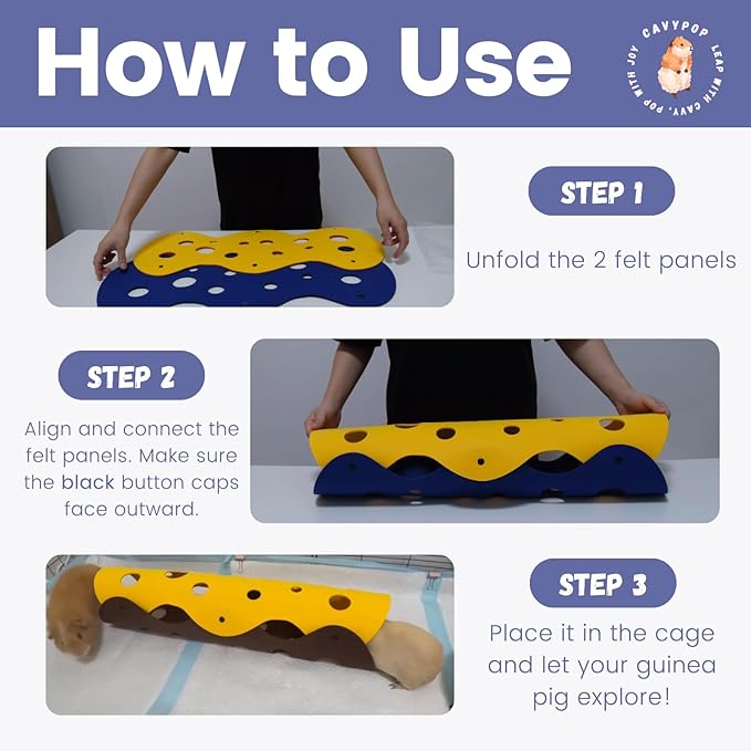 Guinea Pig Tunnel Foldable Fleece Hideout Tube with Cheese-Hole Design Soft Cozy Hideaway for Guinea Pig Cage Corner Indoor Play and Napping-Blue