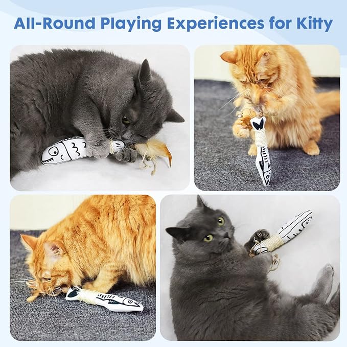 Snowlove 3-Pack Cute Catnip Feather Toys with Silvervine Rope & Bells