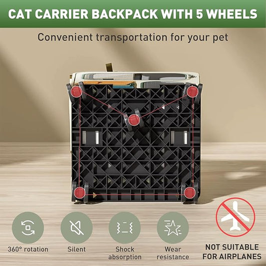 Cat Carrier with Wheels, Soft Rolling Pets Carrier Collapsible on Wheel Pet Handbag Cats Backpack, Dog Carriers up to 25 LBs Removable Cat Bag for Small Dogs Medium Cats Outing(NOT for TSA)