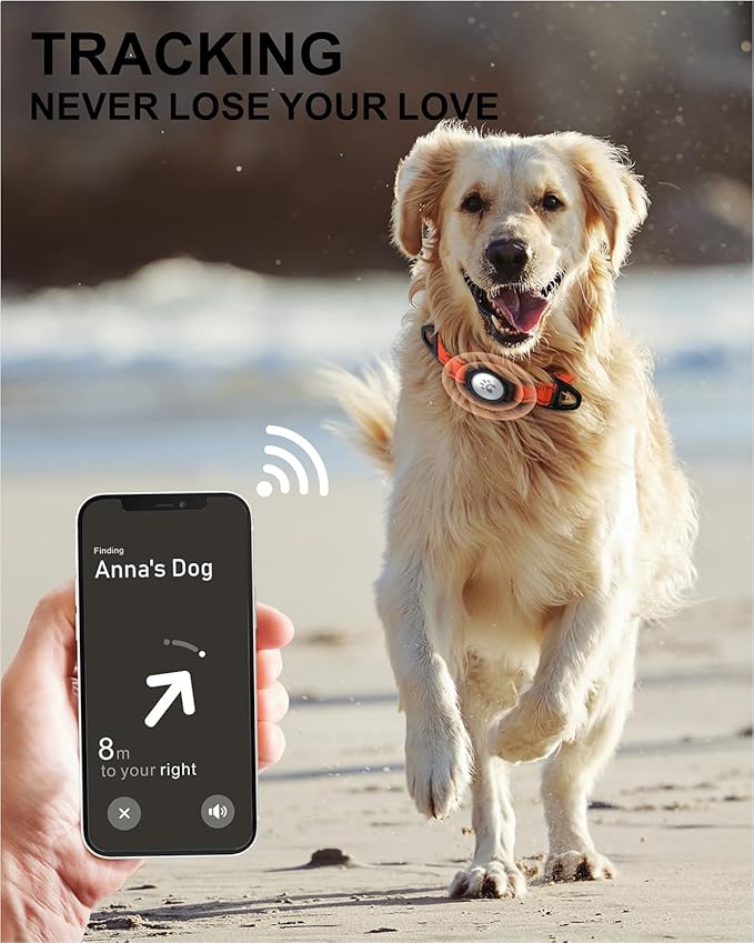 TagME Airtag Dog Collar,Waterproof Reflective Pet Collar with Airtag Holder,Soft Padded and Double D-Rings for Large Dogs,Orange