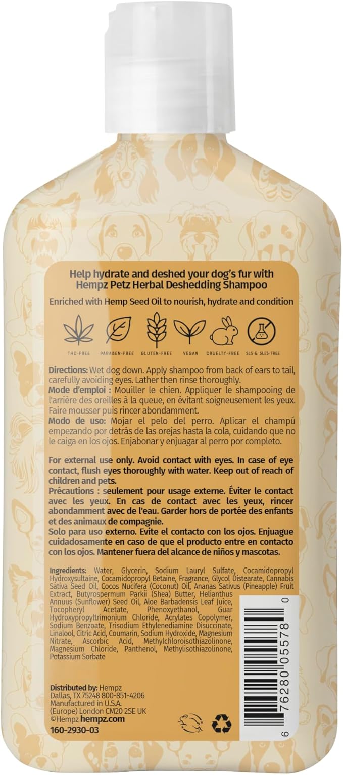 Hempz New Pet Shampoo, Deodorizing wash for Smelly Dogs or Cats, Tropical Coconut Scent, Dog & Cat Shampoo 17 oz.