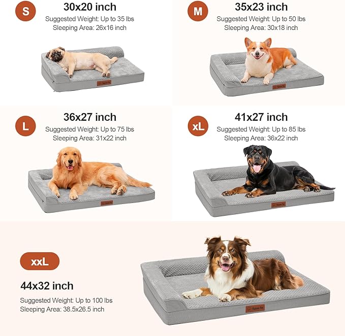 Orthopedic Dog Beds Large Sized Dog, 3 Inch Memory Foam Pet Bed for Medium and Large Dogs, Washable Removable Cover, Nonskid Bottom, Waterproof, 41x27 Inches XL Light Grey