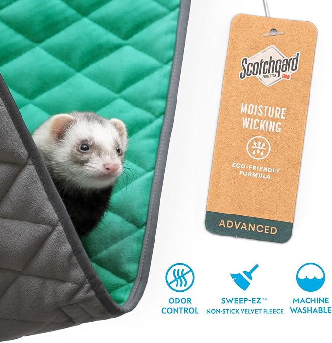 Paw Inspired Hanging Fleece Hammock for Ferrets, Rats, Chinchillas, Sugar Gliders, Cats, Small Pets | Hideout Toy for Guinea Pigs, Hamsters | Swivel Clips for Small Animal Cages (Gray/Green)