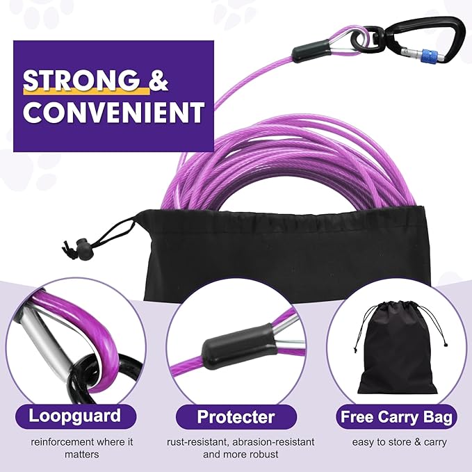 Snagle Paw Dog Lead Cable 20FT,Heavy Duty Outside Dog Leash Cable with Shock Absorbing Spring & Swivel Hook,Dog Tether for Yard,Dog Line for Small Large Dogs,Withstand 1000LBS Break Strength
