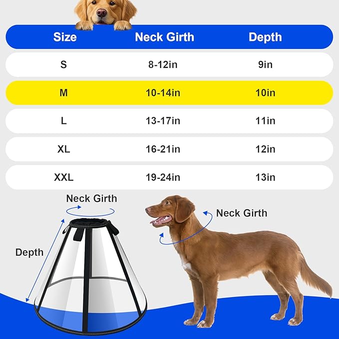 Lainergie Adjustable Soft Dog Cone Collar for After Surgery Recovery, Comfortable Pet Recovery Protective Collar for Medium Large Dogs, Elizabethan Dog Neck Collar (M, Black)