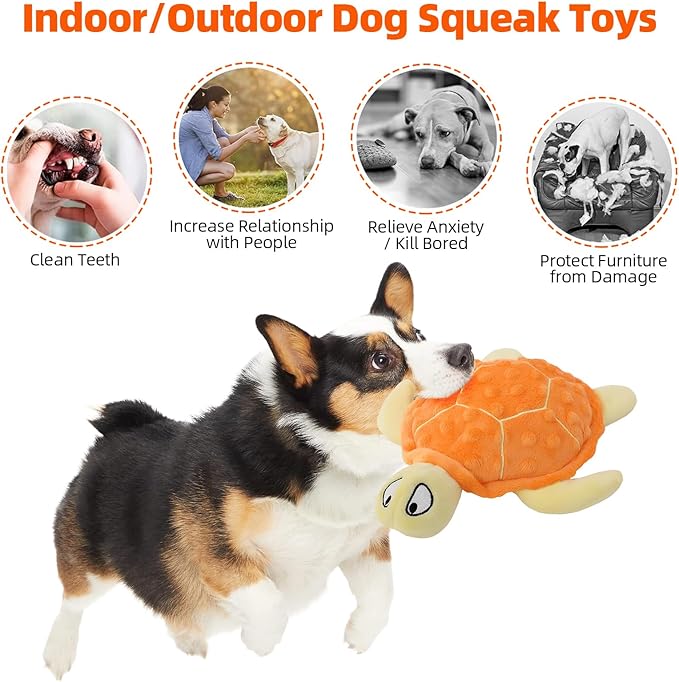 Adpartner Squeaky Toys for Dogs, 2 Pack Turtle Dog Toy Plush Crinkle Dog Toys to Keep Them Busy, Interactive Squeak Stuffed Pet Chew Toys for Small to Medium Dogs Teething Training Reduce Boredom