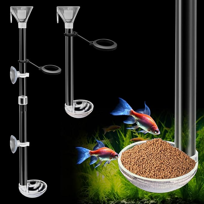 Aquarium Fish Shrimp Feeding Dish Set, Shrimp Feeding Dish Set, Transparent Shrimp Feeding Adjustable Tube with Feeding Ring, Cleaning Brush for Fish Tank and Preventing Food Scattering (Large)