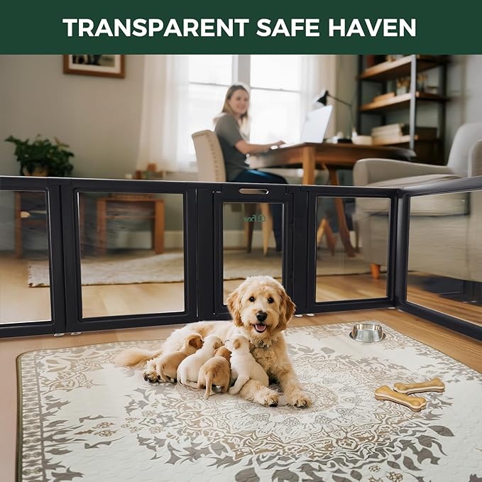 FXW AuraSpace Acrylic Indoor Unleashed Dog Playpen for Puppies and Small Dogs, 24 Inch, 16 Panels, Black