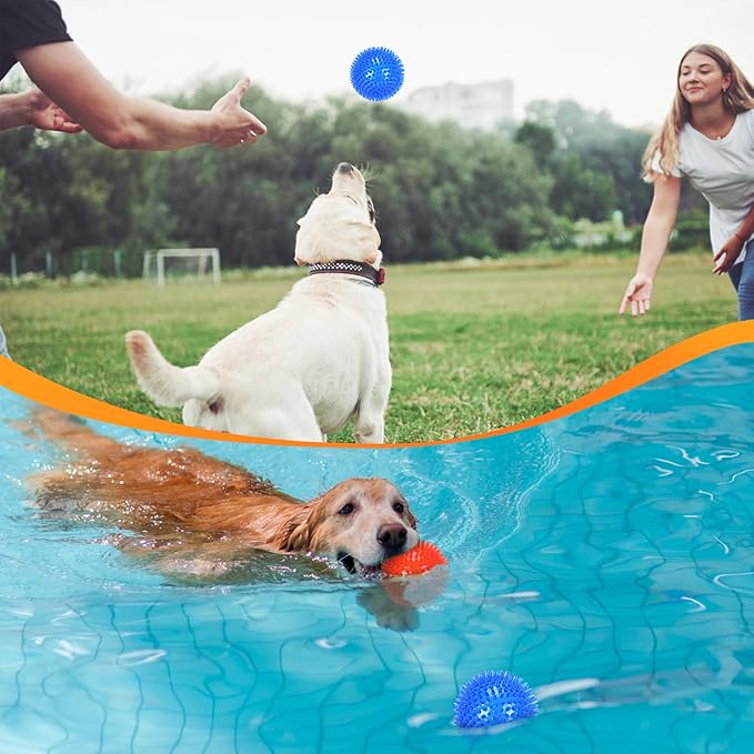 petizer 6 Pack 4.5inch Squeaky Dog Toy Balls Floating Spiky Pool Balls Interactive Fetch Toys for Large Dog