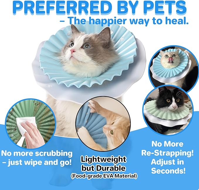 Soft Cat Cone Collar for Cats & Kittens – Adjustable Lightweight Recovery E-Collar to Stop Licking, Scratching & Biting After Surgery, Comfortable Wound Healing Cone Alternative (Blue, S)