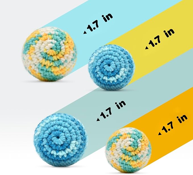 TUSATIY 4PCS Cat Pom Pom Balls,Hand Knitted Rainbow Toys Balls with Bells,Colorful Cat Chew Toys for Indoor Kittens