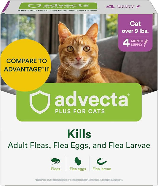 Plus Flea Prevention For Cats, Cat and Kitten Treatment & Control, Small and Large, Fast Acting Waterproof Topical Drops, 4 Month Supply