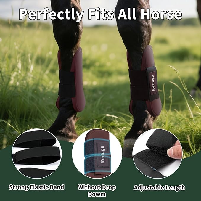 Horse Tendon Boots Set of 4 Open Front & Fetlock Boot for Horses Professional Sport Protection Impact-Absorbing Equine Leg Support for Jumping, Riding, Training (Wine Red, Full)