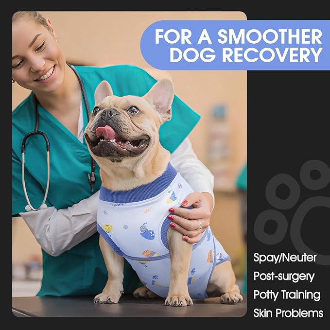 FUAMEY Recovery Suit for Dogs After Surgery,Soft Breathable Dog Bodysuit E-Collar & Cone Alternative Surgical Suit,Male Female Dog Neuter Spay Suits Anti Licking Wounds Onesie Blue Boat M