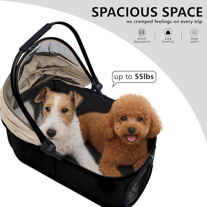 Dog Cat Stroller, Foldable 4 Wheels Dog Stroller for Small Medium Dogs 20 lbs,Pet Strollers for Large Dogs 50lbs, Stable Anti-Shock Detachble Carrier,with 360°Swiveling Front Wheel forTravel
