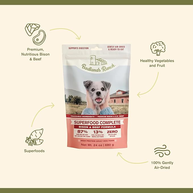 Superfood Complete, Air-Dried Adult Dog Food - High Protein, Zero Fillers, Superfood Nutrition by Katherine Heigl (24 oz, Beef & Bison Formula)