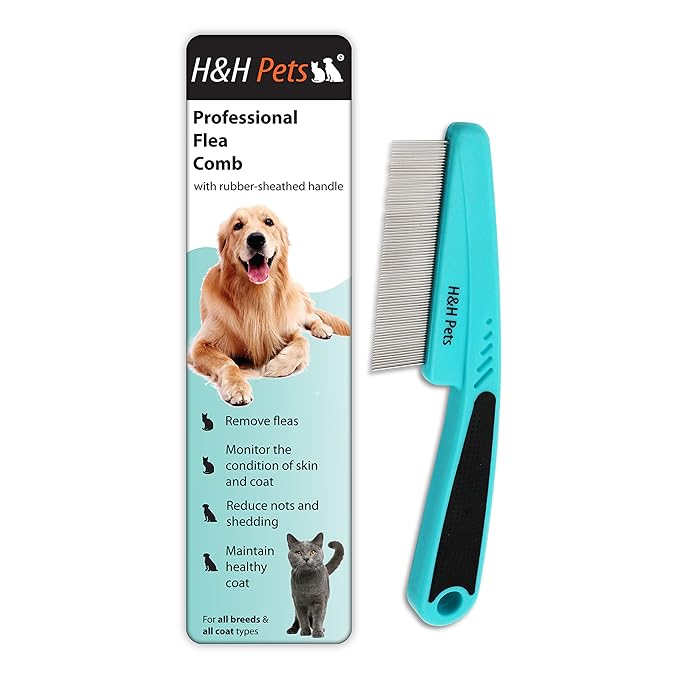Pin Comb by H&H Pets - Upgraded Rubber Handle Comb with Long and Short Teeth for Dogs & Cats, Grooming Supplies, 1 Count (Pack of 1)