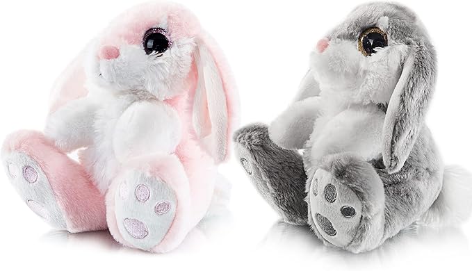 My OLi Bunny Stuffed Animal Pack of 2 Plush Rabbit 7in Stuffed Bunny with Floppy Ear Bedtime Friend Soft Toy Gifts for Girls Boys Kids, Gray & Pink
