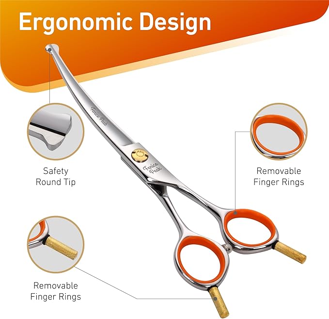 Fenice Peak 5'' Small Curved Scissors Lightweight Dog Cat Grooming Scissors with Safety Round Tip JP440C Stainless Steel Sharp Blades for Body Facial Nose Ear and Paw Hair Easy Use