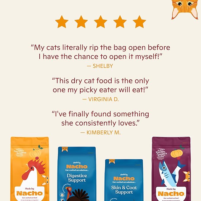 Made by Nacho Dry Cat Kibble 4lb Bag, High Protein Premium Cat Food with Freeze Dried Pieces, Cage-Free Chicken & Duck, Limited Ingredients, Single Bag