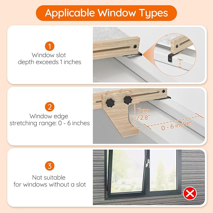 HOOBRO Cat Window Perch, Set of 2, Cat Window Hammock with Support Legs, Cat Hammocks for Indoor Use, Cat Beds with Soft Plush for Window and Floor, Natural NL44CS03