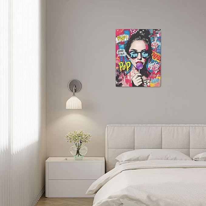 Fashion Women Wall Art Glam Modern Artwork for Girls Banksy Street Graffiti Pop Art Canvas Pictures Painting Print Framed Decorations Gifts for Bedroom Living Room Office 16"x20"