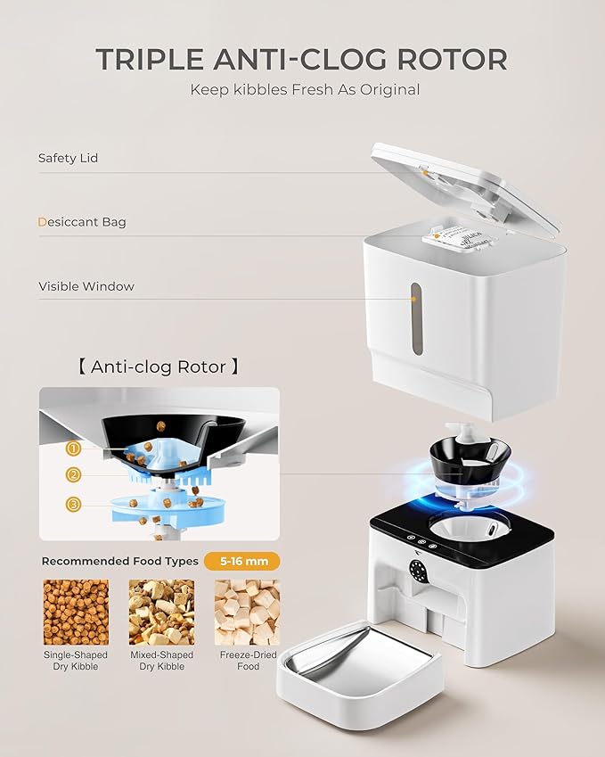 Automatic Cat Feeder with Camera, 7L Timed Dog Feeders, Adjustable Camera, 1080P HD Night Vision, Automatic Dog Feeder, 5G WiFi Cat Food Dispenser with 2-Way Audio, Low Food & Motion Alerts