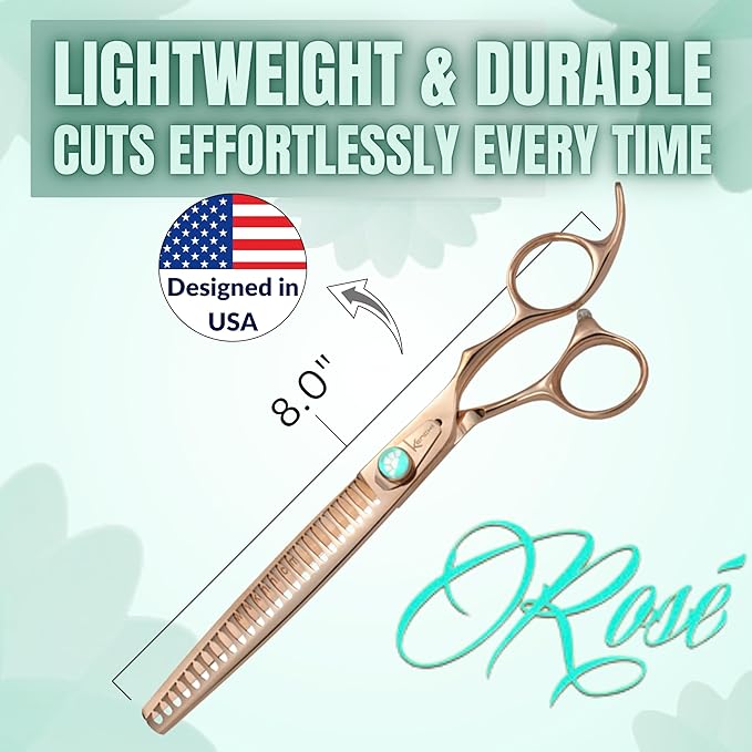 Kenchii Rose Dog Grooming Scissors, 25 Tooth Blending Shears, Dog Scissors for Grooming, Ergonomic Design for Comfort and Precision, Heavy Duty, Durable and Sharp