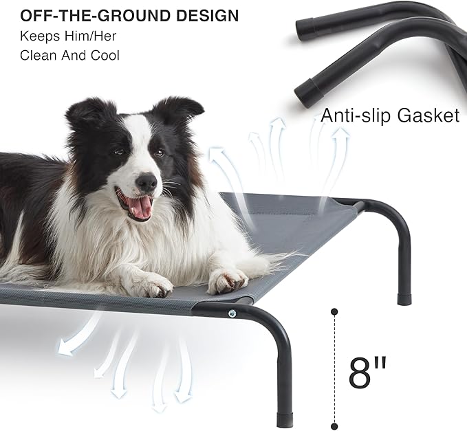 Love's cabin Elevated Cooling Dog Bed for Large Dogs, Portable Indoor & Outdoor Raised Pet Dog Cat Cot, Durable Summer Frame with Breathable Mesh, Grey, 48 inches