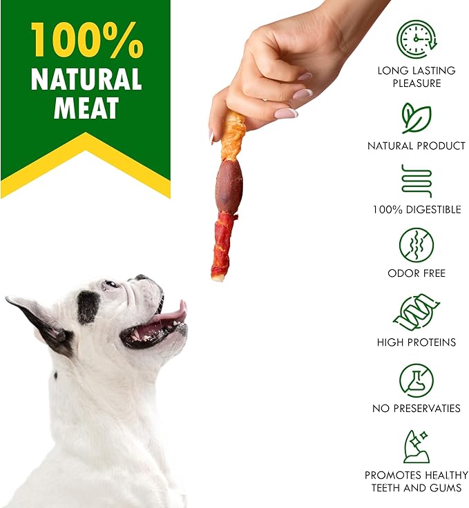 Dog Treats Rawhide Sticks Wrapped with Chicken 11 oz Pet Natural Chew Treats - Grain Free Meat & Human Grade Dried Snacks - Best for Small & Large Dogs (10.6 Ounce (Pack of 1), Triple Sticks)