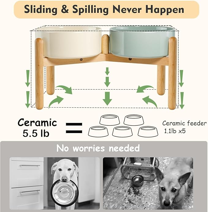 Wordcam Raised Ceramic Dog Bowls with Stand,Elevated Dog Dish, Pet Food and Water Feeder Set for Large Sized Dogs(9.4''High-60 Oz-7.6 Cups)
