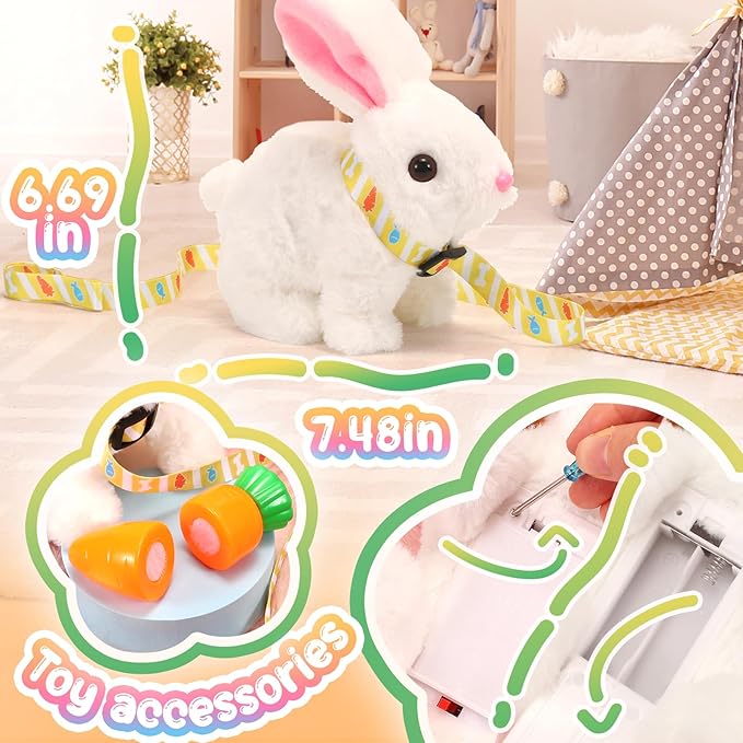 Tagitary Plush Toys Electronic Toy with Sounds,Wiggling Ears,Twitching Mouth and Nose, Interactive Rabbit Toy for Kids with Leash,Easter Christmas Birthday Gift for Toddlers Kids