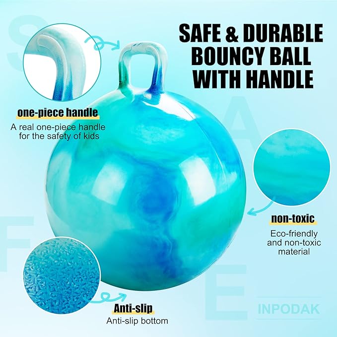 INPODAK Hopper Ball 18 Inch Bouncy Ball with Handle for Kids, Hippity Hop Jumping Hopping Toy for Boys Girls Ages 3-6 with Pump and Gift Box Great Gift for Birthday Holiday